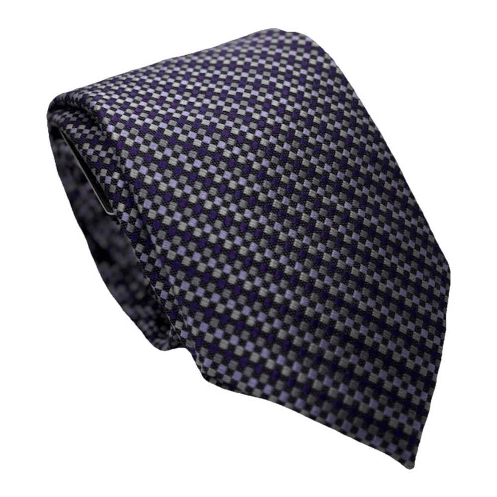 Bruno Piattelli Silk Tie Italy Purple Geometric Print Hand Made Classic 50" NWT